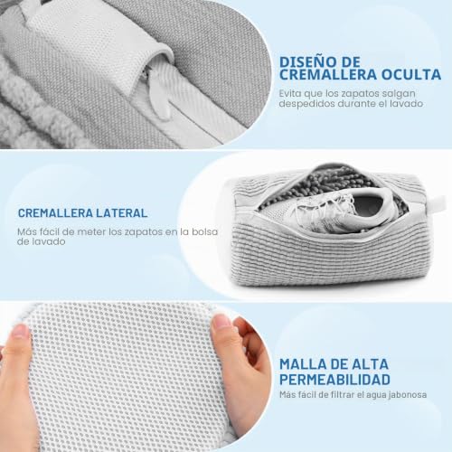 Teletrogy 2 Pieces Washing Bag for Washing Machine, Shoe Wash Bags with Side Zip, Reusable Without Distortion Large Capacity Washing Machine Bag, Grey