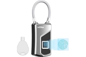 MYPIN Fingerprint Lock with Key Backup, Smart keyless Waterproof Fingerprint Padlock Ideal for Gym, Door, Suitcase, Luggage Backpack, Bike, Office