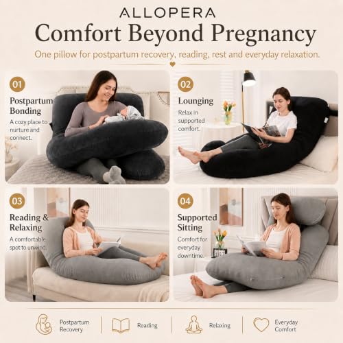 ALLOPERA Pregnancy Pillow, Full Body 57 Inch Maternity Pillow with Removable Washable Cover - Sleep Support for Legs, Back, Neck, Shoulder, HIPS, Belly for Pregnent Women, Velvet Cover (Black)