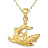Gem And Harmony Shark Charm Pendant Necklace in 14K Yellow Gold with Chain