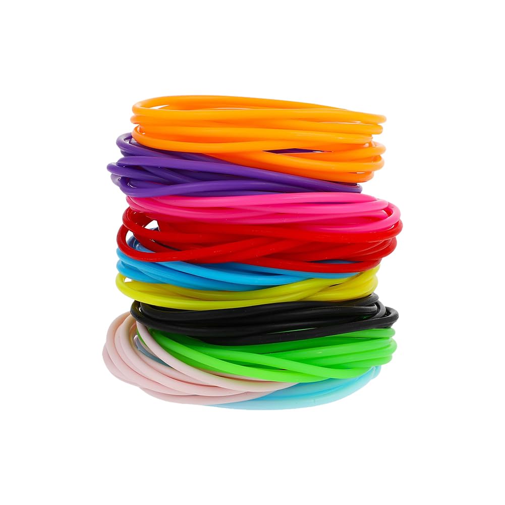 JIHUOO 50 Pcs Colorful Silicone Bracelets Large 80s Bangle Bracelets Colored Rubber Bracelets Elastic Wristbands Bracelets Stretchy Bracelet Bands 90s Party Favors for Kids