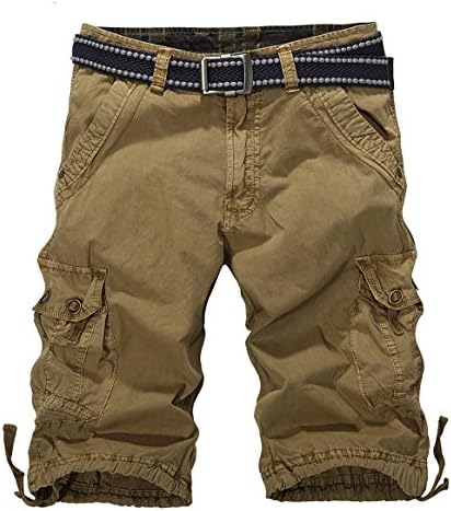 JUCA Men's 2017 Casual Slim Fit 100% Cotton Solid Multi-Pocket Cargo Shorts Earth Yellow 31
