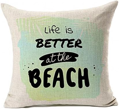 MAEZAP Life IS Better At The Beach Throw Pillow Cover Cushion Case Home Decoration Cotton Linen 18x18 Inch(Beach Quote)