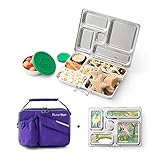PlanetBox ROVER Eco-Friendly Stainless Steel Bento Lunch Box with 5 Compartments for Adults and Kids - Purple Carry Bag with Fairies Magnets