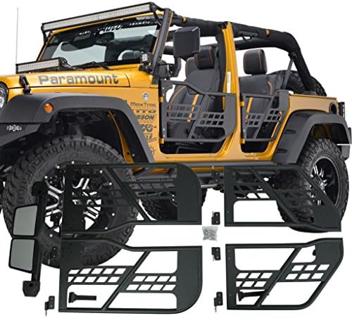 Steel Tubular Door with Side View Mirror for 2007-2018 Wrangler JK JKU & Unlimited Rubicon Sahara Sport (4 Door Only)