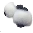 AuapTavw Women's Faux Fur Slides Slippers Fluffy Fuzzy Sandals Open Toe Furry Slide Flip Flop Indoor Outdoor