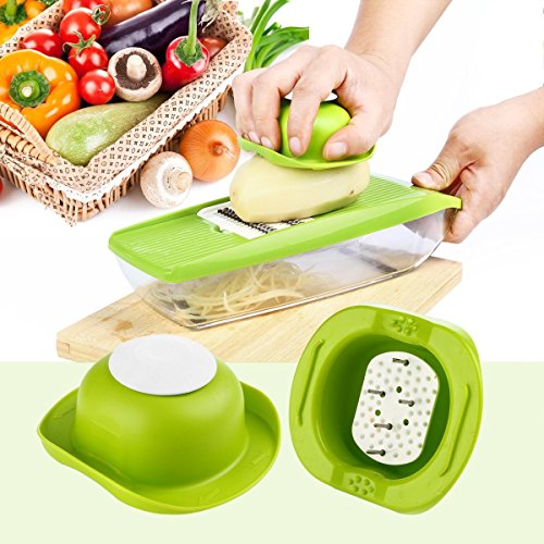 CACASO Mandoline Premium Vegetable Potato Slicer Grater Cutter for Tomato Onion, Cucumber, Zucchini Pasta, Cheese, Julienne Veggie Peeler Chopper Kitchen, Green