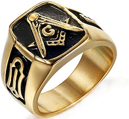 Sumouzh Man's Gothic Retro Vintage Religious AG Freemasonry Lodge Large Face Stainless Steel Rings