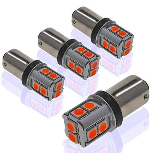 DODOFUN CANBUS BA9S Red Extra Bright Car Interior Exterior Replacement Bulb Bayonet Base BA9 53 57 1445 1895 64111 Size Reading Map Dome Side Door Courtesy LED Light 12V 24V (Pack of 4)