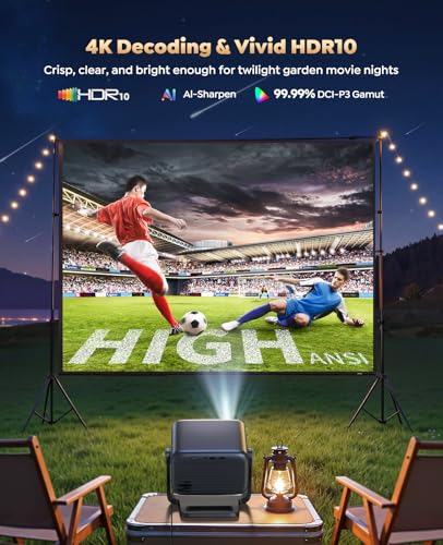 Smart 4k Projector [Built-in Google TV/360°Stand] 30W Hi-Fi Speakers,Competible with Netflix, HDR10 Outdoor Projector with Auto Focus & Keystone, HDMI ARC/CEC Projecteur for Home & Bedroom Ceiling