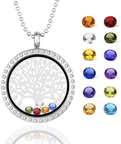 Unique Tree of Life Pendant Necklace with 12Pcs Birthstone Lockets for Memory Family Gift, Christmas