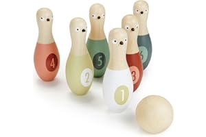 Tender Leaf Toys - Birdie Skittles - Kids Bowling Set - 6 Solid Wood Bowling Pins, Ball and Storage Bag - Fun Physical Learning for Toddler - Develop Hand-Eye Coordination and Numeracy Skills - Age 3+