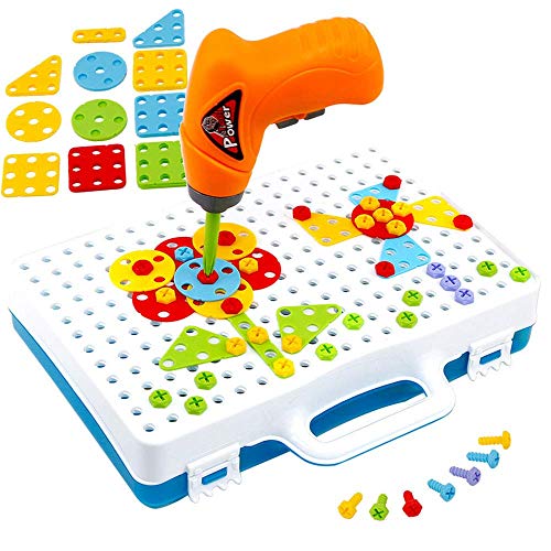 SANSIRP Kids Creative Drilling Toy with Screwdriver Tool Playset Screw Puzzle Learning Toys Building Blocks DIY Design Tool Sets for Childs 2-10 Ages Boys and Girls (144 Pieces) - Thumbnail 3