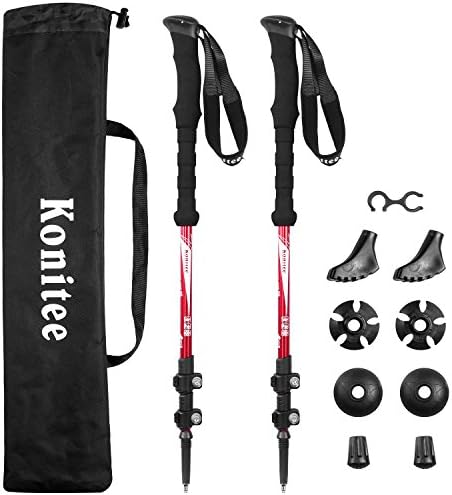 Trekking Hiking Trail Poles Aluminium Telescopic with EVA Grip Quick Flip Lock for Hiking Walking Stick Lightweight Adjustable for Men Women (Red)