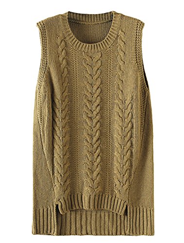 Minibee Women's Round Neck Sleeveless Knitted Hi Low Sweater Vest Yellowgreen XL Minibee Women's Round Neck Sleeveless Knitted Hi Low Sweater Vest Yellowgreen XL