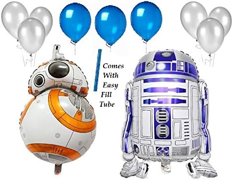 11 Piece Set Large R2D2 &amp; BB8 Foil Balloon for Star Wars Birthday Decoration with Silver and Blue Balloons