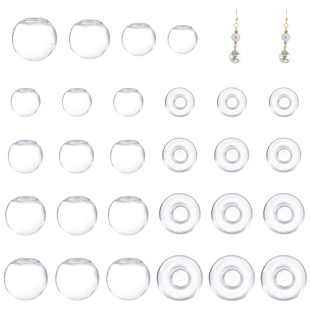 PH PandaHall about 200pcs 4 Sizes Mini Clear Glass Globe Bottle Wish Glass Ball Bottles for DIY Pendant Charms Stud Earring Making (Without cover)