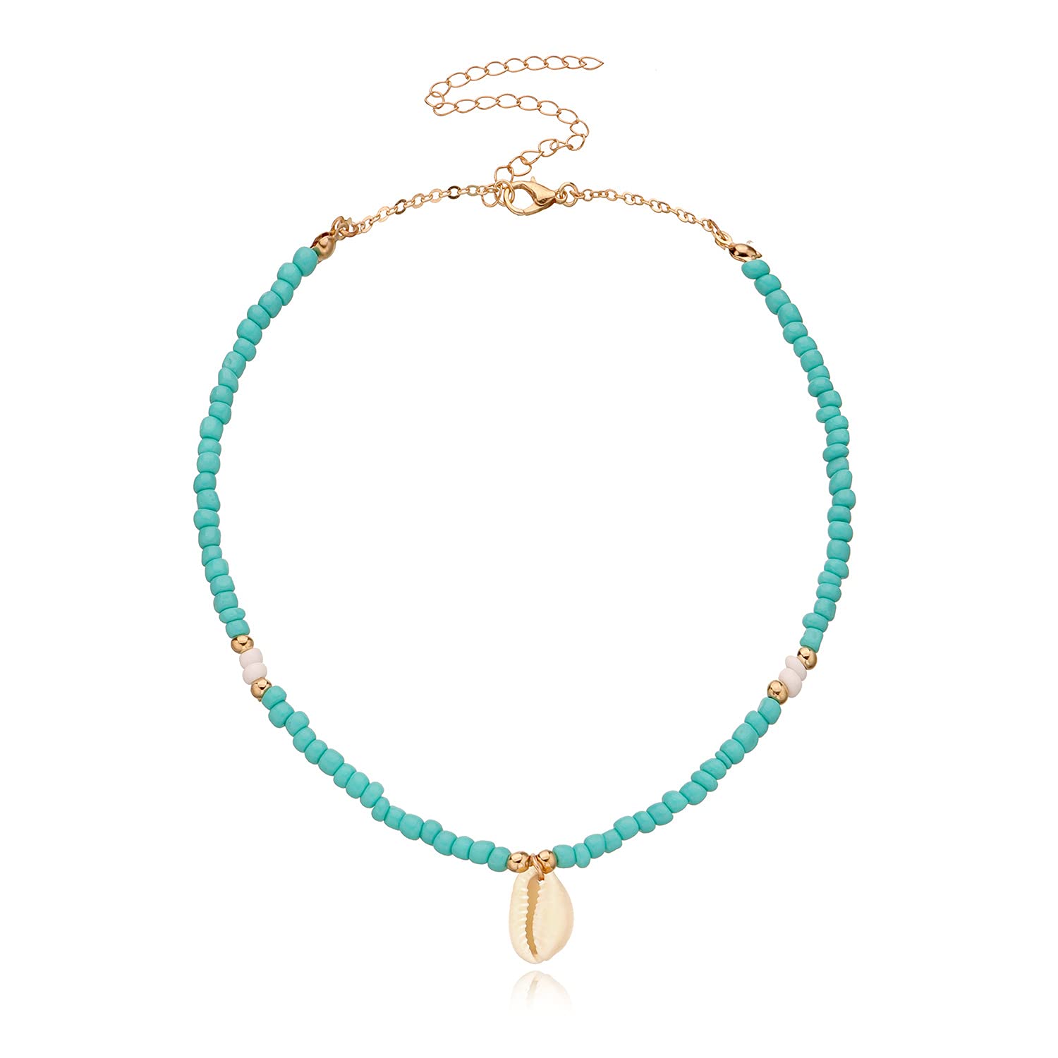 CYWQ Women's Bohemian Natural Shell Pendant Necklace Turquoise Beads Chain Conch Choker Necklace