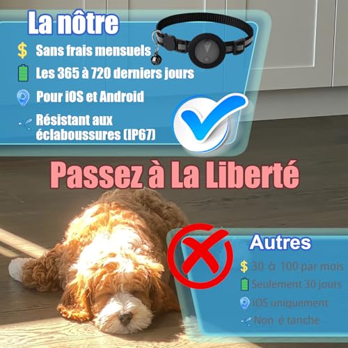 Collare GPS per Gatti Compatibile con Sistemi iOS e Android GPS per Cani Riproduzione Della Cronologia dei Tracciati (7 giorni) Localizzatore GPS Cani Tracciamento Impermeabile (IP67) - Nero
