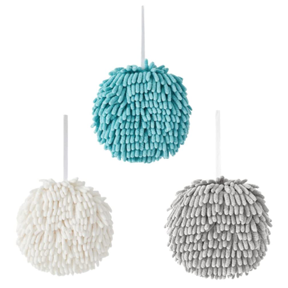 UPKOCH 3pcs Spherical Hand Towel Hanging Absorbent Towel Microfiber Fuzzy Ball Hand Dryer Quick Drying Towel for Kitchen Bathroom Home