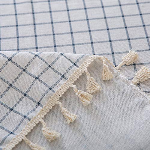 Square Checkered Table Cloth (55"x70") - Cotton Linen Table Cloths for Kitchen - White Fabric Table Cover - Modern Decorative Dining Table Cover - Outdoor Patio Table Cover - Rectangle Table Cloth - Thumbnail 4