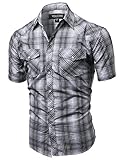 Western Casual Button Down Shirt White Gray Size M