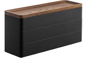 Yamazaki Home Rin Stacking Watch And Accessory Case, Jewelry Box Organizer For Glasses, 3-Tier - Accessories - Plastic + Wood, Black