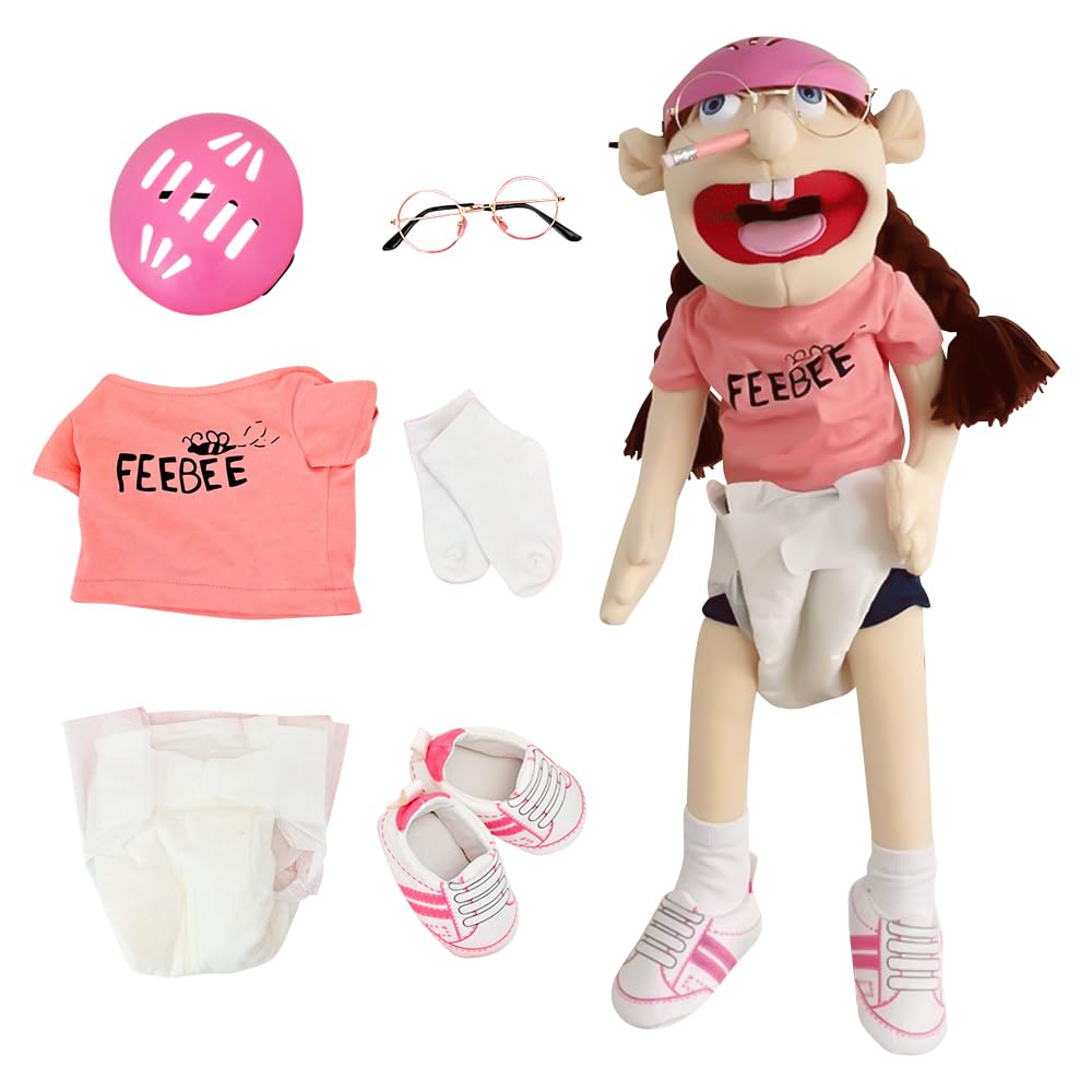 60cm Jeffy Puppet Plush Toy Doll, Jeffy Series Hand Puppets for Kids & Adults, Feebee Jeffy Puppets with Working Mouth for Play House, Funny Hand Puppet for Birthday Christmas Halloween Party