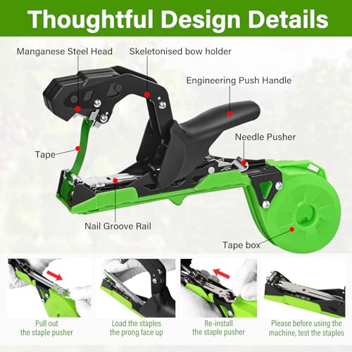 Tomato Tying Machine, 420g Cucumber Garden Tape Tool with 10000pcs Staples 20 Rolls Agricultural Tying Machine Garden Tape Tool for Vineyard Cucumber Fruit Vegetable Flowers
