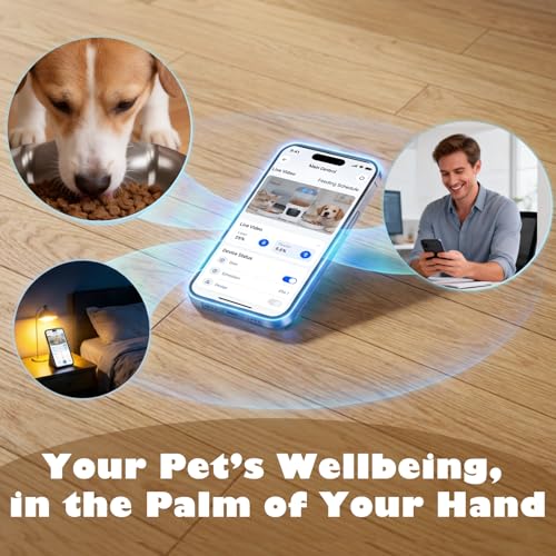 Dual-Lens Automatic Cat Feeder with Camera for 2 Cats, 6L1080P HD Video Pet Food Dispenser with Dual Bowls, AI Motion Detection & 2-Way Audio, App Control Timed Feeder for Multi-Cat Household