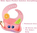 Vicloon 2 x Silicone Baby Bibs Soft Feeding Bibs with Crumb Catcher Pink Green view 3