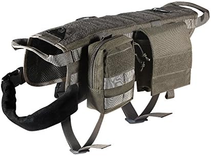 Feliscanis Tactical Dog Vest Training Molle Harness with 3 Detachable Pouches Ranger Green Size M