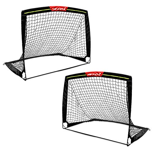 Wiel Soccer Goal, 4Ft x 3Ft Net Easy Fold-Up Training Goals W' Reflective Strips for Playing at Nightfall, Set of 2 for Family Team Kids Backyard Games