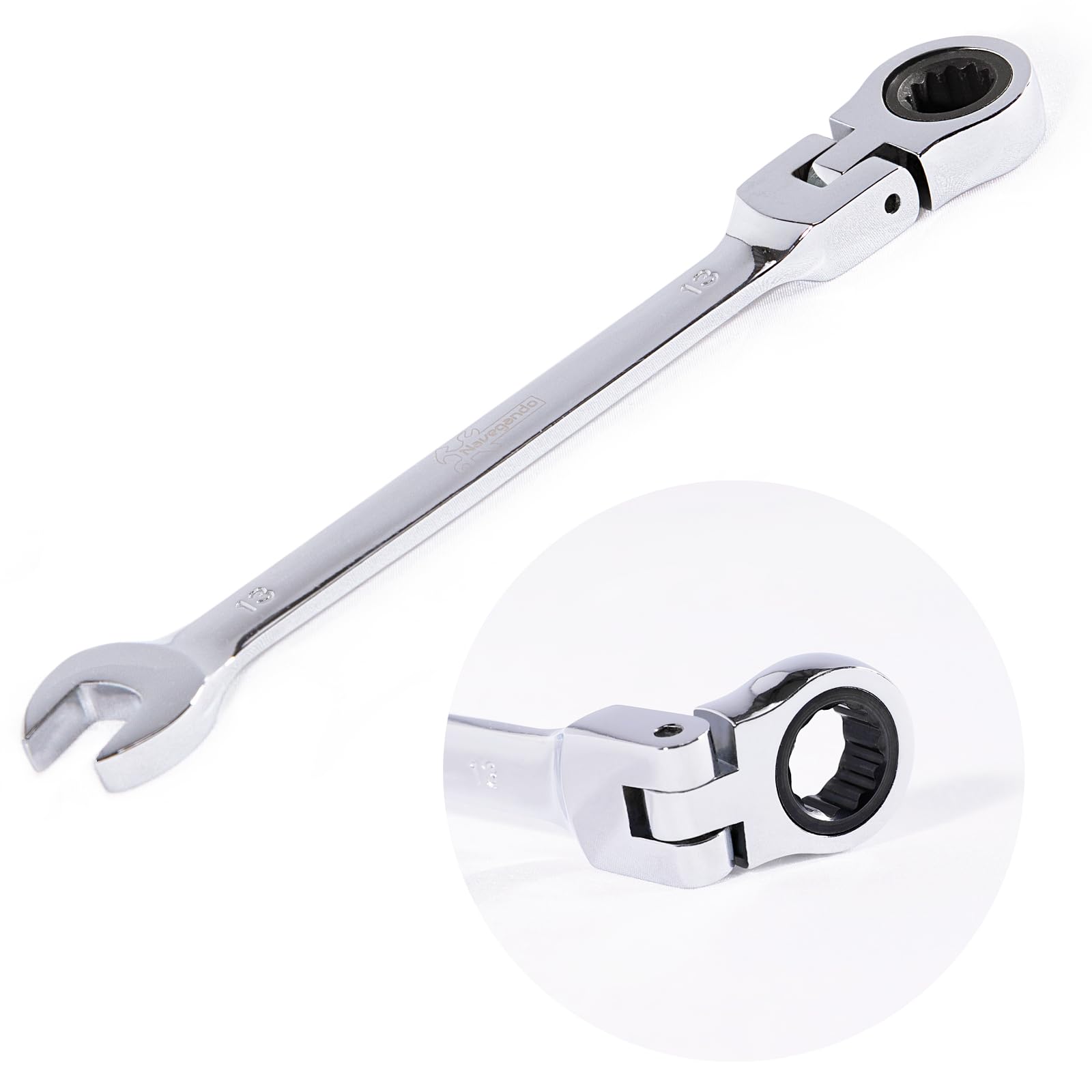Navegando Ratchet Spanner 13mm Flexible Head Gear Ratcheting Wrench with 180 Degree Adjustable Joint，Durable Wrench Tool, Non-Slip, Wear-Resistant, and Stain-Resistant，Combination Spanner