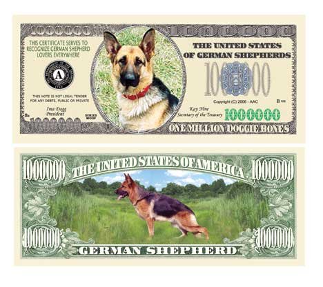Set of 5 - German Shepherd Dog Million Dollar Bill