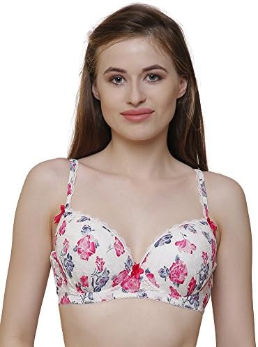 Shopolica Women Push up Padded Bra Seamless Stylish Sexy Cotton White Floral Printed Lace Designer Soft and Comfortable Bra | Daily Casual Beach Wear Bras for Women | Girls by