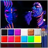 Glow in The Dark Face Body Paint, Glow In The Dark Under UV Black Light Sticks Makeup Neon Face Painting Kits for Adult Halloween Festival Accessory Glow Party Supplies (12 color Painting)