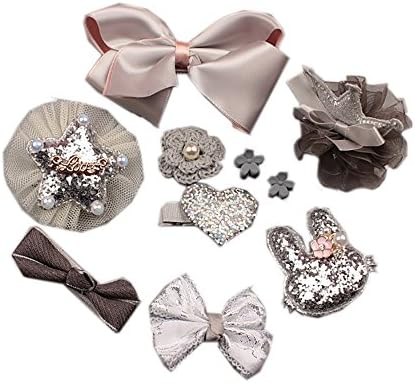 Fashion Baby Girl’s Hair Bow Set, Beautiful Hairwear Bowknot Clip Lovely Barrette Hair Acessories,Ribbon Lined Stunning Hair Clips for Girls (Grey)