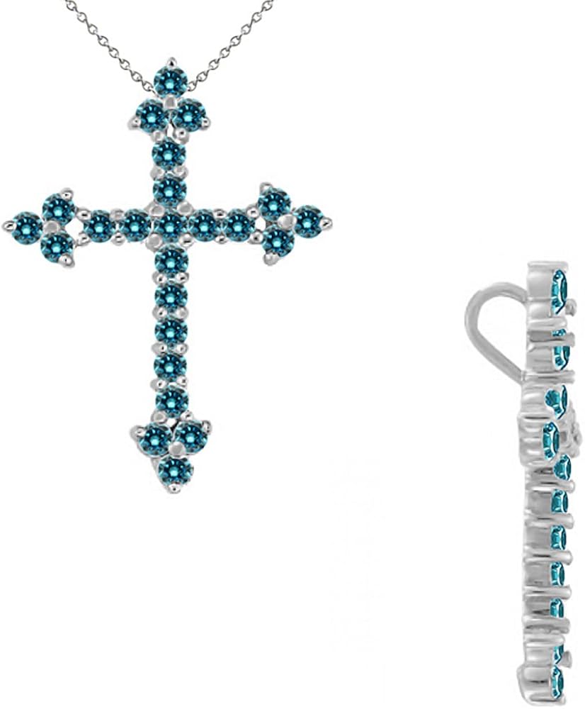 0.75 Carat Blue Diamond Antique Cross Religion Pendant