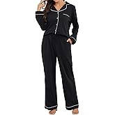 AUGCONE Women Pajama Set 100% Cotton Button Down Long Sleeve Pjs Sets with Pockets