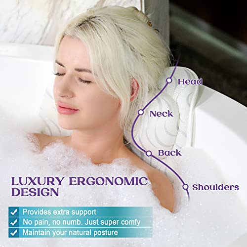 Bath Pillow for Tub Neck and Back Support, Bath Pillows Ergonomic
