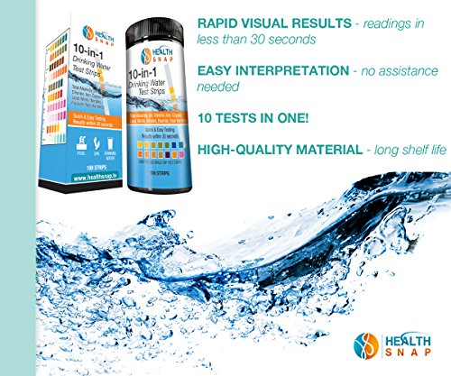 HealthSnap 10-in-1 Water Test Strips, 100 count - Rapidly Test Fluoride, Lead, Copper, pH, Chlorine, Nitrite and More in Drinking Water, Tap Water, Pools, Spas, and Aquariums - Results in 30 seconds
