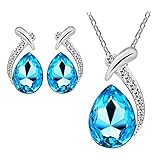Axiba New Hot Women Girl Crystal Pendant Silver Chain Necklace Stud Earring Jewelry Set