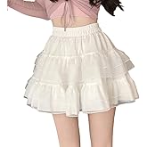 RILGOU Harajuku Lolita Style Kawaii Pastel Goth Fashion Casual Elastic Waist Vintage Mesh Lace Trim Layered Skirt