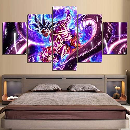 Emmi No Framed 5 Piece Dragon Ball Ultra Instinct Goku Figure Anime Poster Canvas Paintings Wall Art for Home Decor
