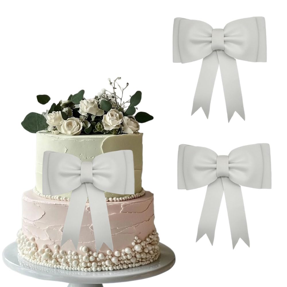 Photo 1 of 2 PCS Oversized Bow Birthday Cake Toppers Princess Cake Topper Wedding Cake Pick Women EVA Foam Bowknot Cake Decorations for Kit Bows Theme Baby Shower Birthday Wedding Party Cake Decorations White