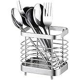 ANHORTS Utensil Holder, Stainless Steel Sink Utensils Holder Countertop, Kitchen Utensil Drying Caddy, Cutlery Drainer for Utensil, Rust-Proof Cutlery Sink Organizer (Silver)