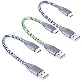 USB Type C Cable, Pofesun USB C Cable 3 Pack Braided USB A to USB C Charging Charger Cord Compatible for Samsung Galaxy S9 S8 S10 Plus Note 9 8, LG G8 G7 V40 V20 V30 G6 (1FT) -Blue,Green,Purple
