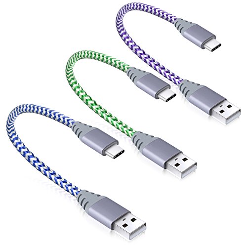 USB Type C Cable, Pofesun USB C Cable 3 Pack Braided USB A to USB C Charging Charger Cord Compatible for Samsung Galaxy S9 S8 S10 Plus Note 9 8, LG G8 G7 V40 V20 V30 G6 (1FT) -Blue,Green,Purple