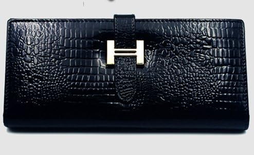 Black H Buckle Crocodile Leather Wallet Long Lady Fashion Patent Leather Women's Wallet
